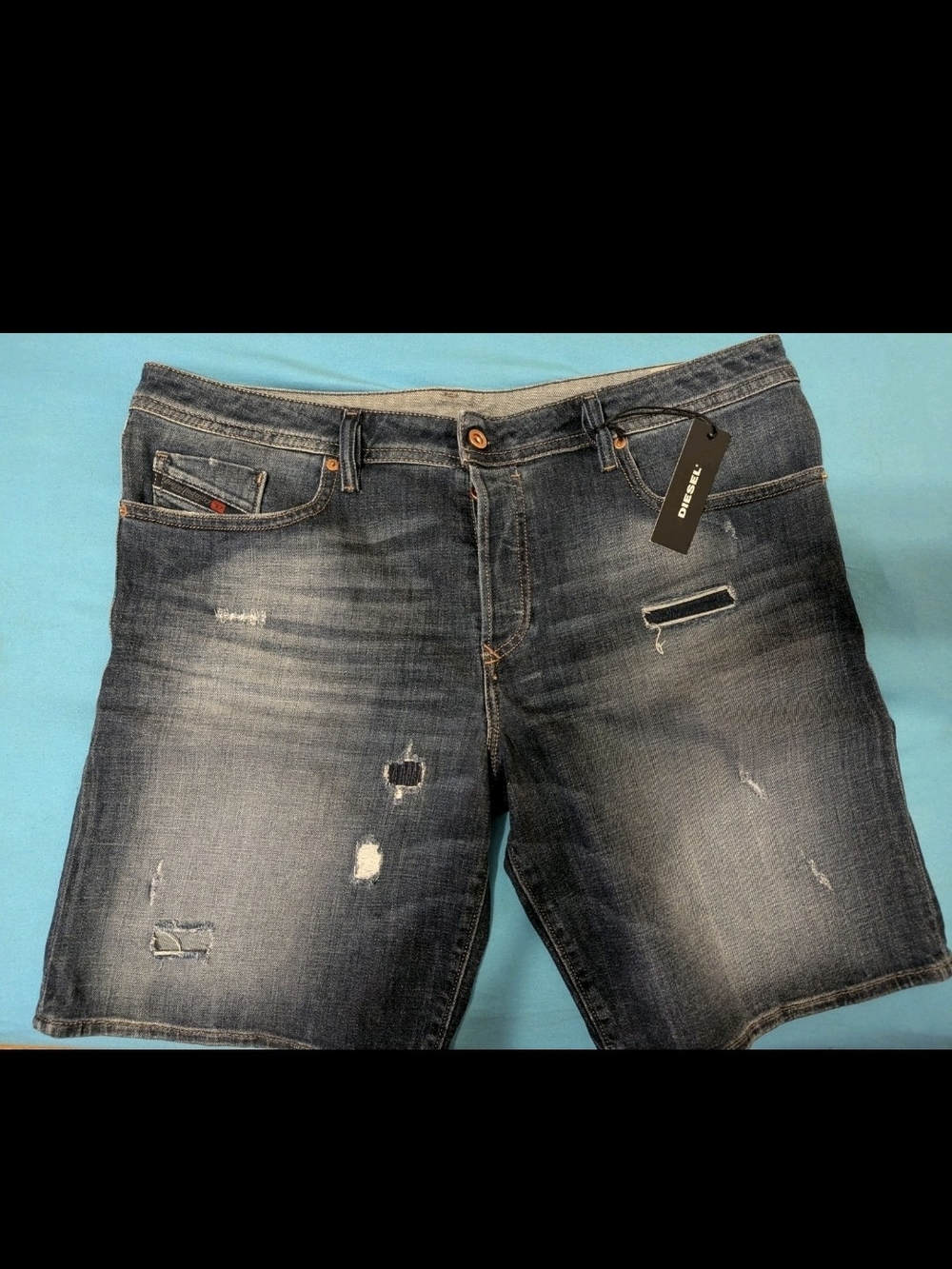 Diesel Men’s Distressed Denim Shorts in Faded Blue